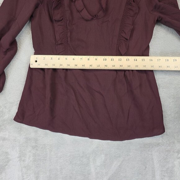 Ann Taylor Petite Blouse Womens XSP Burgundy Ruffle Peplum Long Sleeve Top - Picture 9 of 12